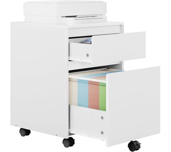 Caisson De Bureau Sur Roulettes,meuble De Rangement Pour Documents A4,en Bois D'ingénieur Pb,blanc