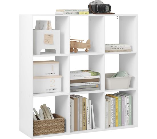 Bibliothèque Cubique à 9 Compartiments Ouverts,étagère De Rangement à 3 Niveaux,94x29,5x93cm,blanc
