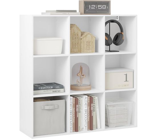 Bibliothèque Cubique Avec 9 Compartiments,meuble De Rangement Autoportant,94x29,5x93cm,blanc