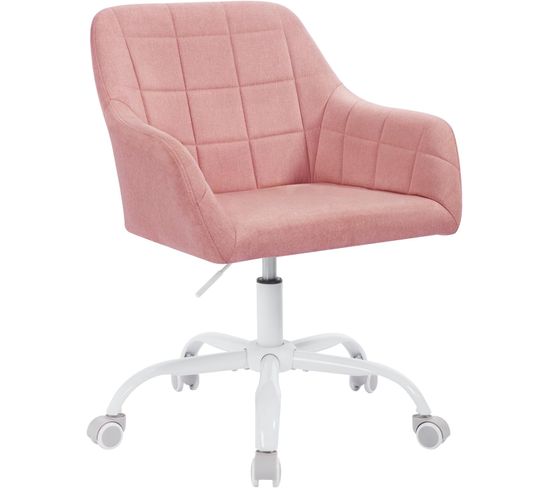 Chaise De Bureau à Roulettes,hauteur Réglable,pivotante,siège Rembourré,en Lin,rose+blanc