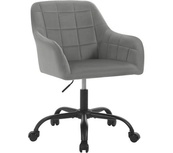 Chaise De Bureau à Roulettes,hauteur Réglable,pivotante,siège Rembourré,en Velours,gris Foncé+noir