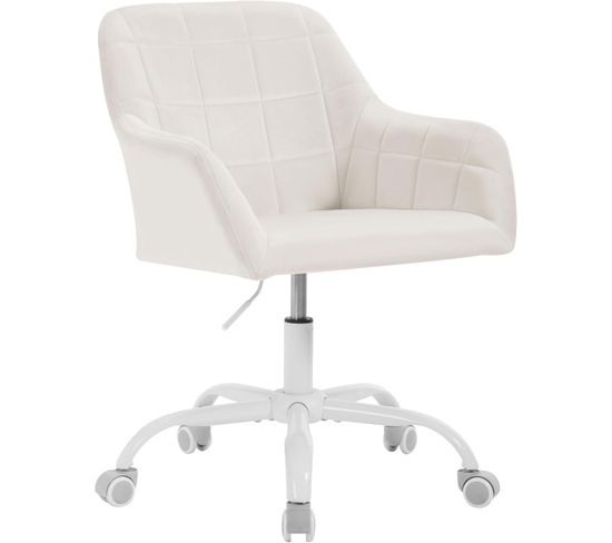 Chaise De Bureau à Roulettes,hauteur Réglable,pivotante,siège Rembourré,en Velours,crème+blanc