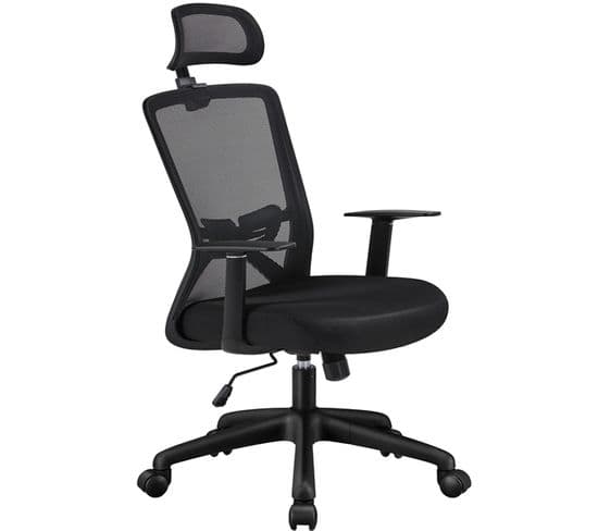 Chaise De Bureau Inclinable et Pivotante En Maille Avec Appui-tête Noir