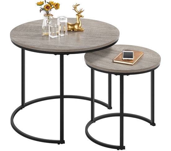 Tables De Salon Rondes Lot De 2 Design Moderne Gris