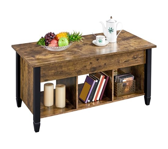 Table Basse Avec Plateau Relevable Table Élévatrice Avec Porte-revues 104.5x49.5x62 Cm Brun Rustique