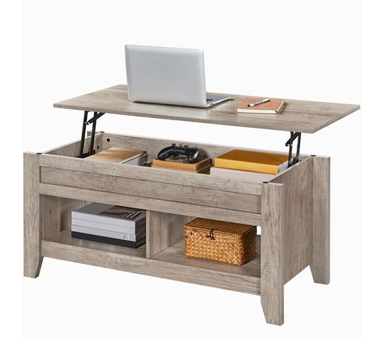 Table De Basse Relevable Avec Plateau Relevable En Bois Mdf 104 X 49 X 49/61 Cm Gris