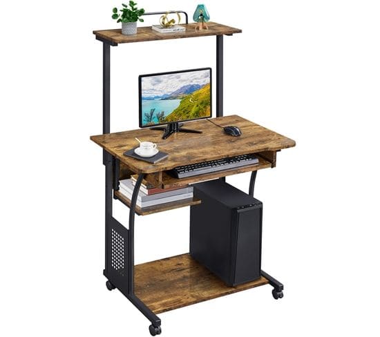 Bureau Informatique Avec 3 Tablettes De Rangement Marron Rustique