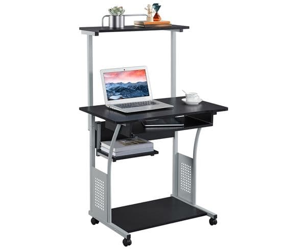 Bureau Informatique Avec 3 Tablettes De Rangement Noir