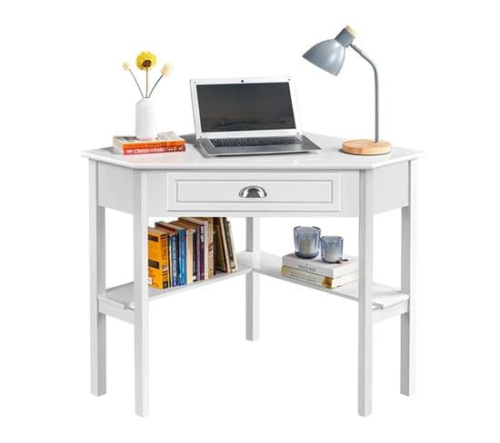 Bureau D'angle Poste De Travail Informatique Blanc