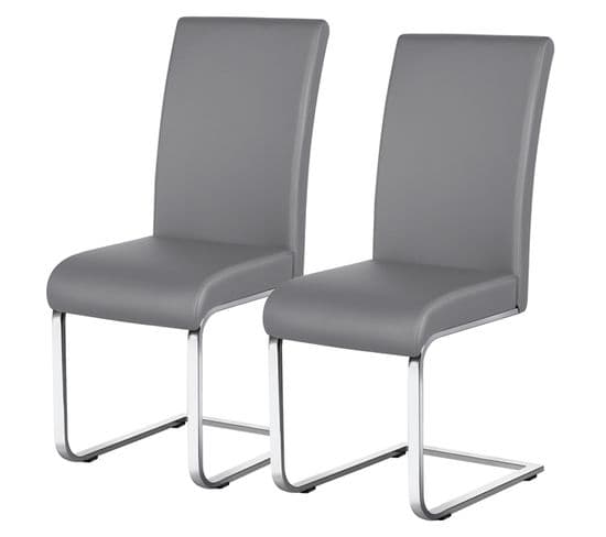 Lot De 2 Chaises De Salle À Manger Assise En Similicuir Gris Clair