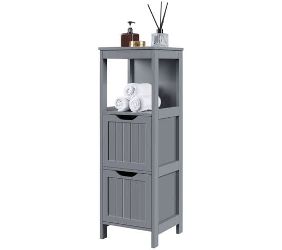 Meuble Armoire Rangement Salle De Bain Petit Colonne Toilette Gris 2 Tiroirs  Gris Foncé