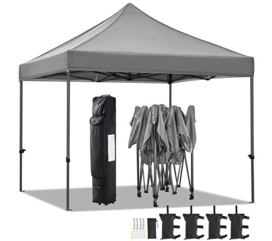 Tonnelle 3x3m Pliante Imperméable Anti-uv Tente Pop-up Portable Avec Sac De Transport Gris Clair