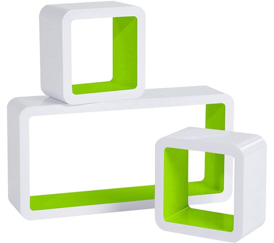 Lot De 3 Étagère Murale Cube En Mdf. Étagère Cd Livres Étagère.blanc Vert