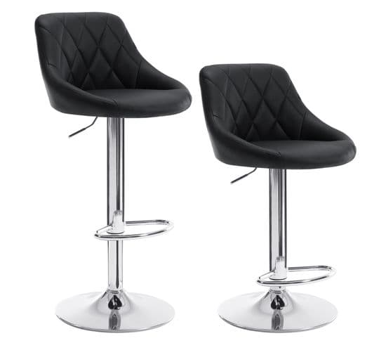 Lot De 2 Tabouret De Bar Avec Repose-pieds-tabouret En Similicuir-siège Bien Rembourré-noir