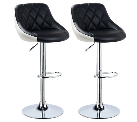 Lot De 2 Tabouret De Bar Avec Siège Bien Rembourré En Similicuir-hauteur Réglable-noir Blanc