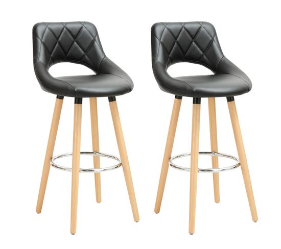 Lot De 2 Tabouret De Bar-en Similicuir Et Bois Massif-siège Bien Rembourré-40x43x96cm-noir