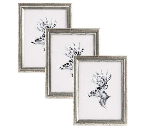 Set De 3 Cadre Photo. Argent. 21x29.7cm. En Bois Et Verre.cadre Décoration Pour La Maison.