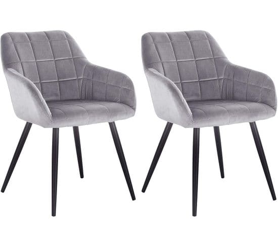 2xchaises De Salle À Manger Siège En Velours Chaise De Cuisine Pieds en Métal Gris