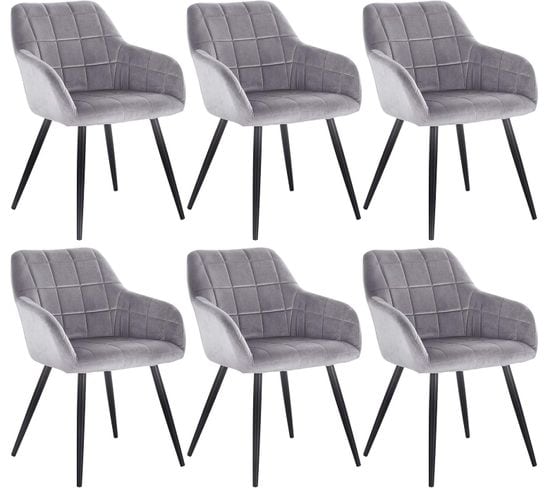 6xchaises De Salle À Manger Siège En Velours Chaise De Cuisine Pieds en Métal Gris