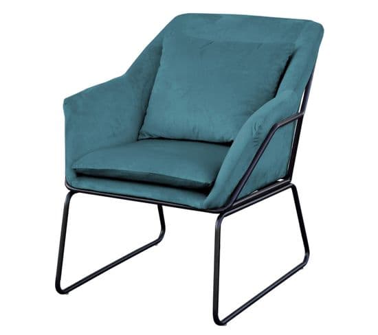 Fauteuil Josie En Velours Bleu 64 x 68 x 82 Cm