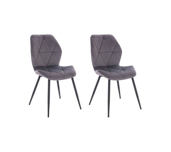 Lot De 2 Chaises De Salle A Manger Jamie Gris En Velours 48 x 47 x 84 Cm