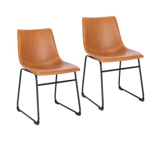 Lot De 2 Chaises De Salle A Manger Harry Cognac En Simili 41 x 46 x 79 Cm