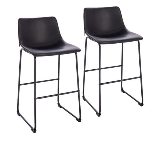 Lot De 2 Tabourets De Bar John Noir En Simili 49 x 50 x 97 Cm