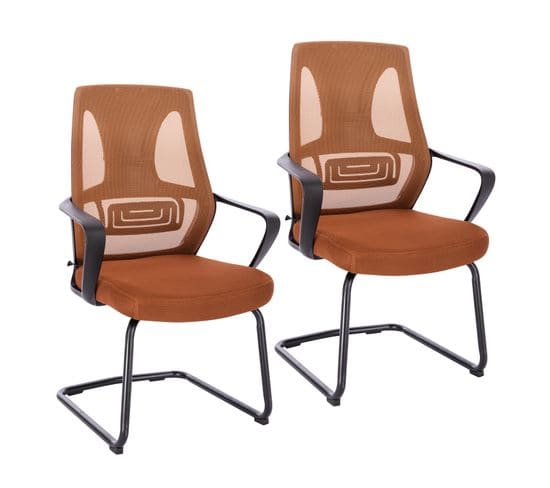 Lot De 2 Chaises Visiteurs En Polyester Marron 60 x 53 x 100 Cm