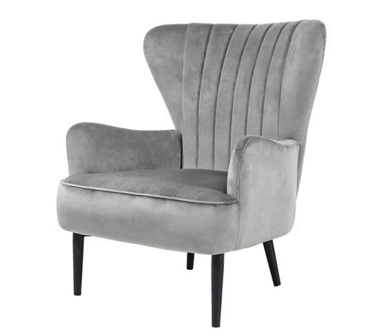 Fauteuil à Oreilles Arthur Gris En Velours (76 X 78 X 89 Cm)