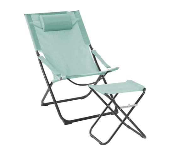 Chaise De Jardin Tomra Avec Tabouret Assorti Bleu En Acier (38 X 37,5 X 44cm) (38 X 37,5 X 44cm)