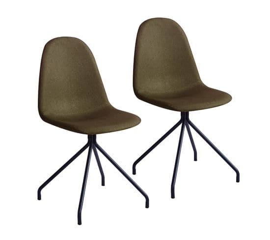 Lot De 2 Chaises De Salle A Manger Vert Olive En Tissu 40 x 44 x 87 Cm