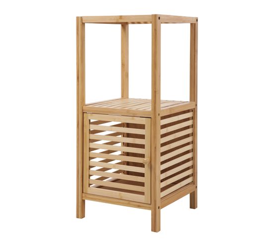 Étagère De Salle De Bain En Bambou S Autonome Avec Porte 35x35x80 cm