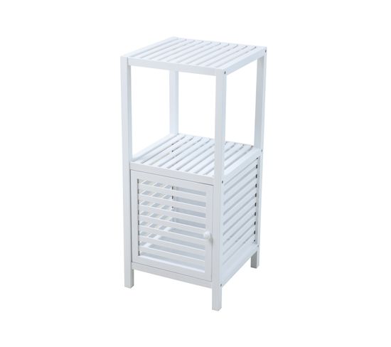 Étagère De Salle De Bain En Bambou S Autonome Avec Porte 35x35x80 Cm