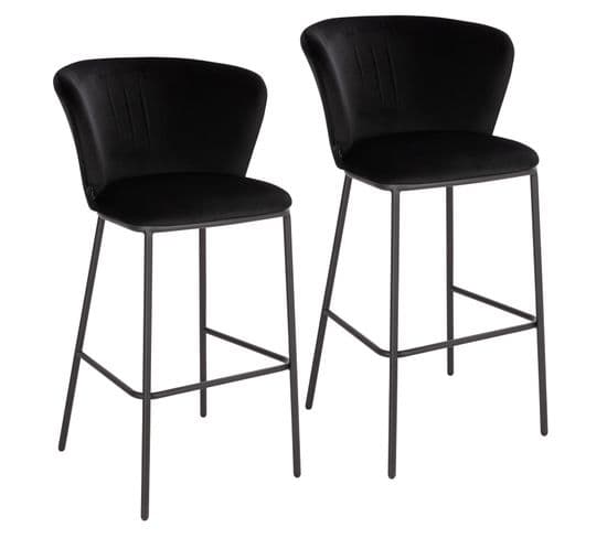 Lot De 2 Tabourets De Bar Kate Noir En Velours 54 x 44 x 102 Cm