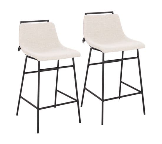 Lot De 2 Tabourets Camille Blanc En Tissu 50 x 44 x 91 Cm