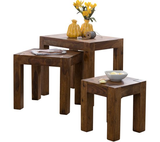 Tables Gigogne Bois Massif Table D'appoint Lot De 3 Table Basse Ensemble