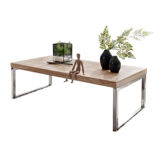 Table Basse Bois Massif Métal 120x40x60 cm Table D'appoint Table De Salon