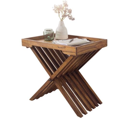 Table D'appoint Bois Massif 60x57x40 cm Bout De Canapé Table De Salon