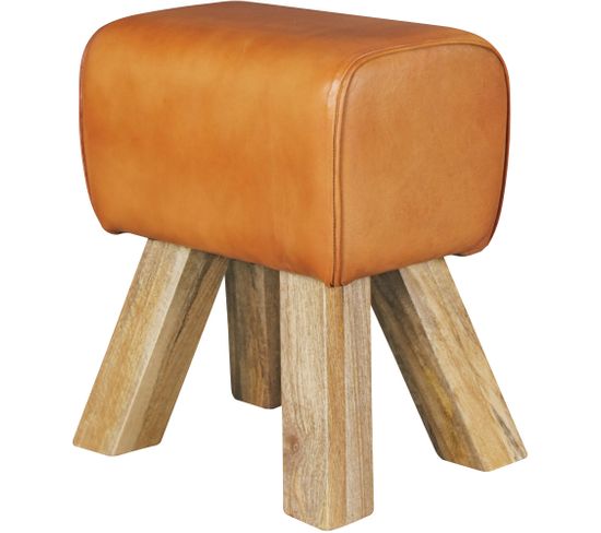 Tabouret Petit 30x47x40 Cm Bois Massif Ottoman Rembourré Rétro Séjour