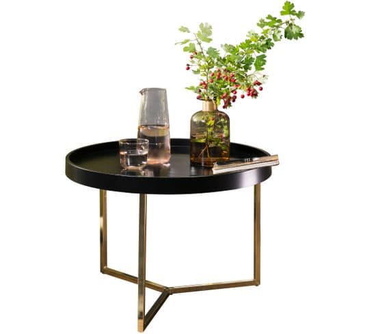 Table Basse Bois / Métal Ø 58,5cm Table D'appoint Table De Salon Rond