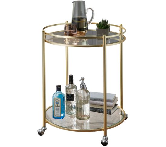 Chariot De Service Ø 57 Cm Verre / Métal Chariot De Nourriture Roulant