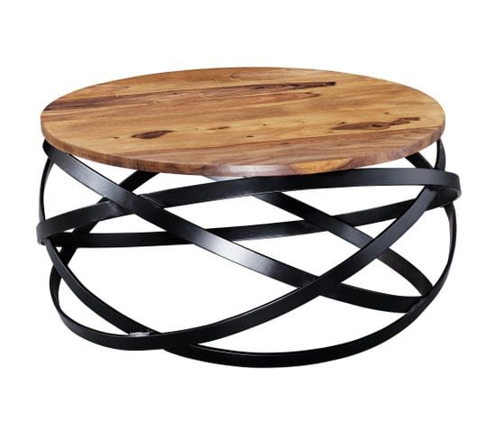 Table Basse Bois Massif Métal 60x30x60 cm Table D'appoint Table De Salon