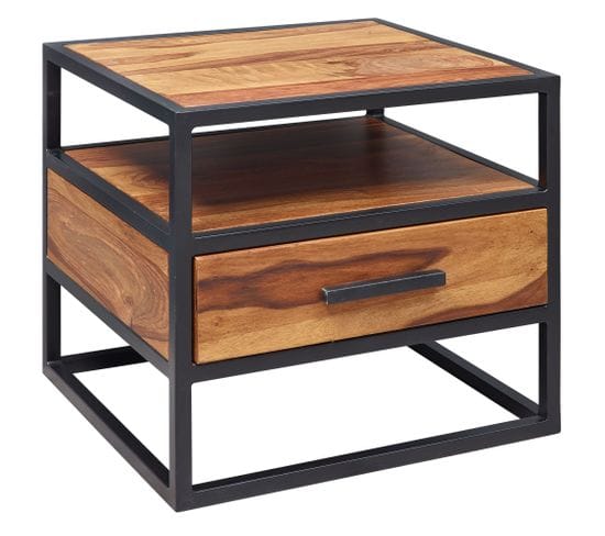 Table De Chevet Bois Massif Métal 50x45x45 Cm Table Nuit Table D'appoint