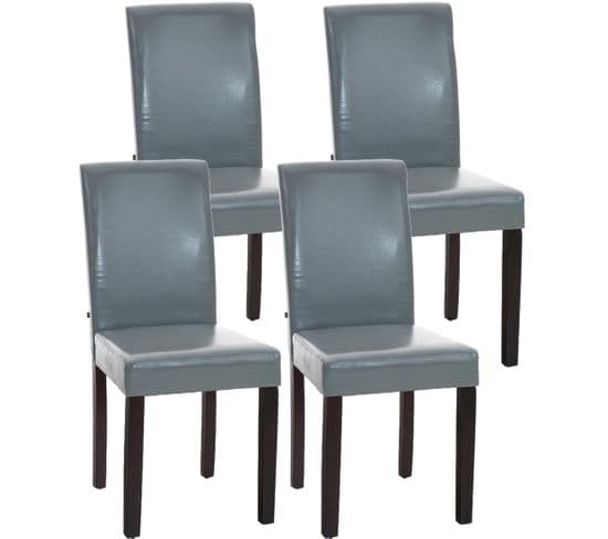 Lot De 4 Chaises De Salle À Manger Ina Similicuir Avec Pieds En Bois Gris/marron Foncé