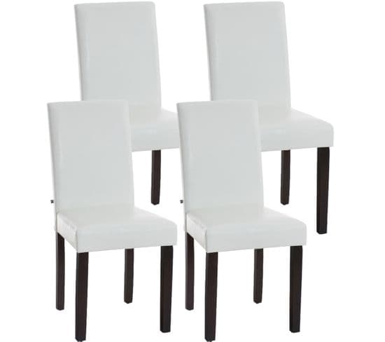 Lot De 4 Chaises De Salle À Manger Ina Similicuir Avec Pieds En Bois Blanc /marron Foncé