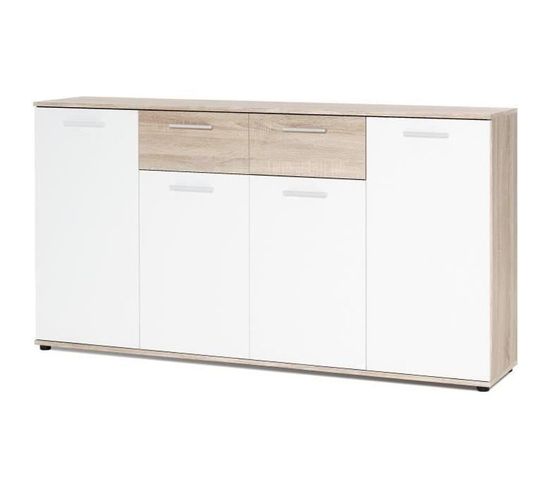 Jacky Buffet Bas Classique Blanc Et Décor Chene Mat - L 160 Cm