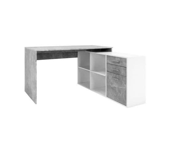 Bureau D'angle London - Panneaux De Particules - Décor Béton Structuré - Blanc - 136 X 75 X 139 Cm