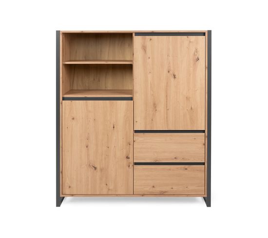 Buffet Haut 2 Portes 2 Tiroirs L120 Cm - Décor Bois Clair