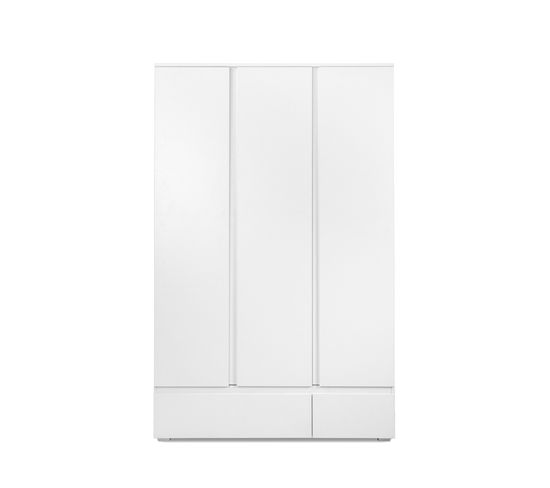 Armoire 3 Portes 2 Tiroirs Blanc- L120 X H191 X P55 Cm