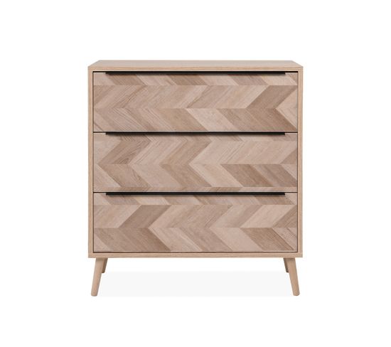 Commode 3 Tiroirs Effet Bois Et Chevron - L80 X H87 Cm